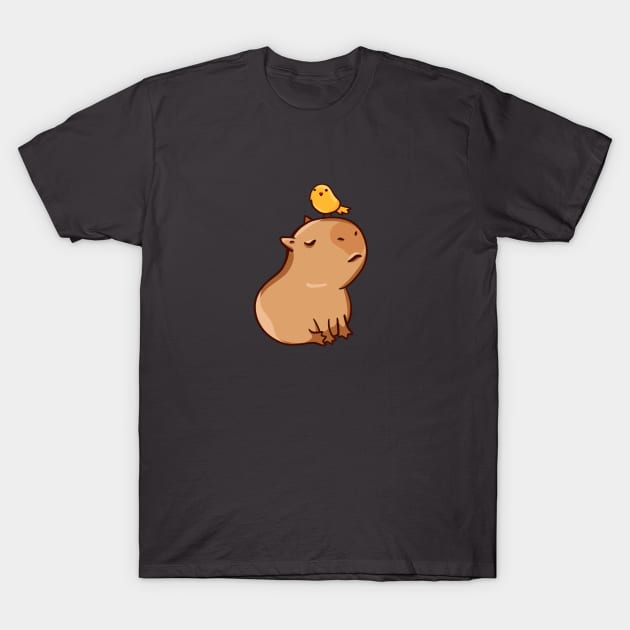 Capybara with a bird T-Shirt by manydoodles